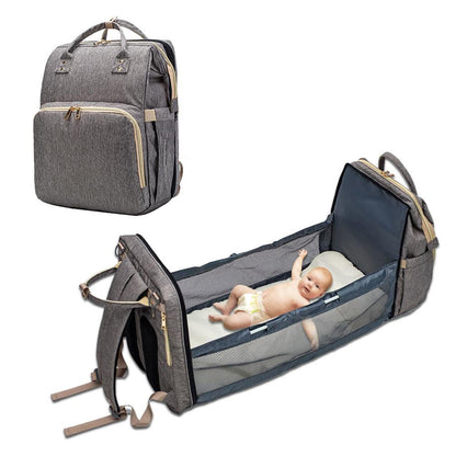 Baby Diaper Bag with USB & Sleeping Crib Gray