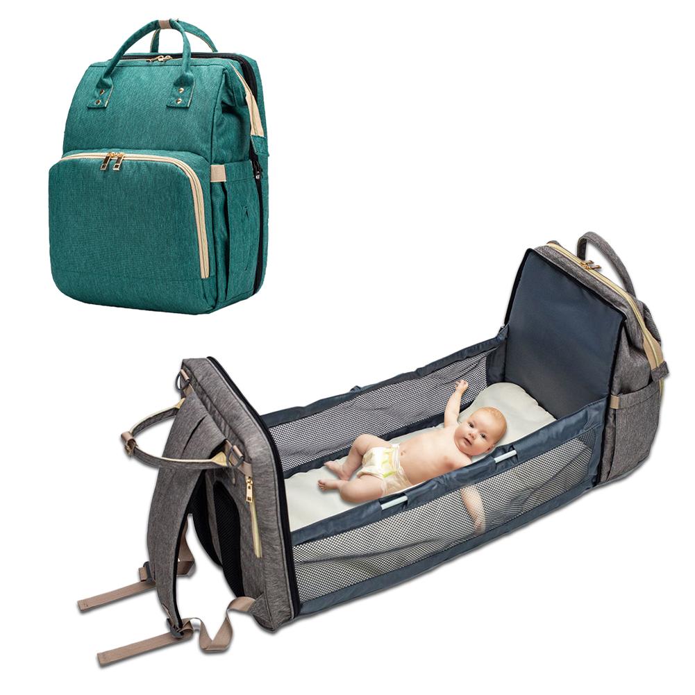 Baby Diaper Bag with USB & Sleeping Crib Green