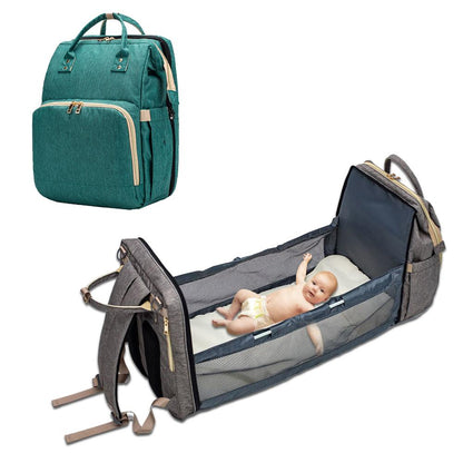 Baby Diaper Bag with USB & Sleeping Crib Green